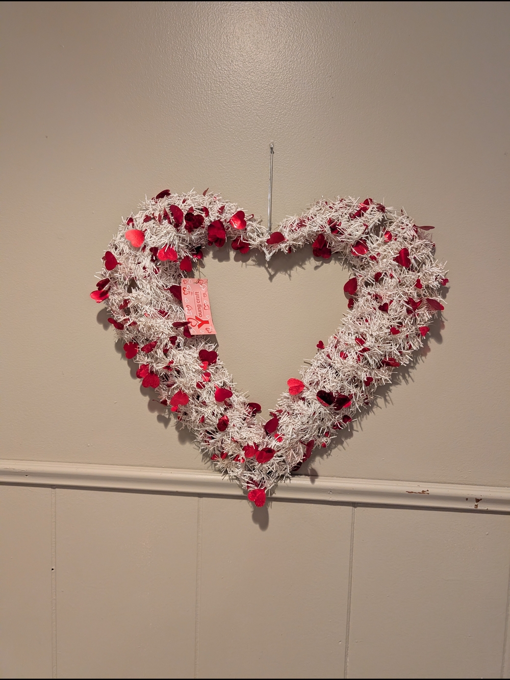 White and Red Heart Holiday Wreath - Home Holiday